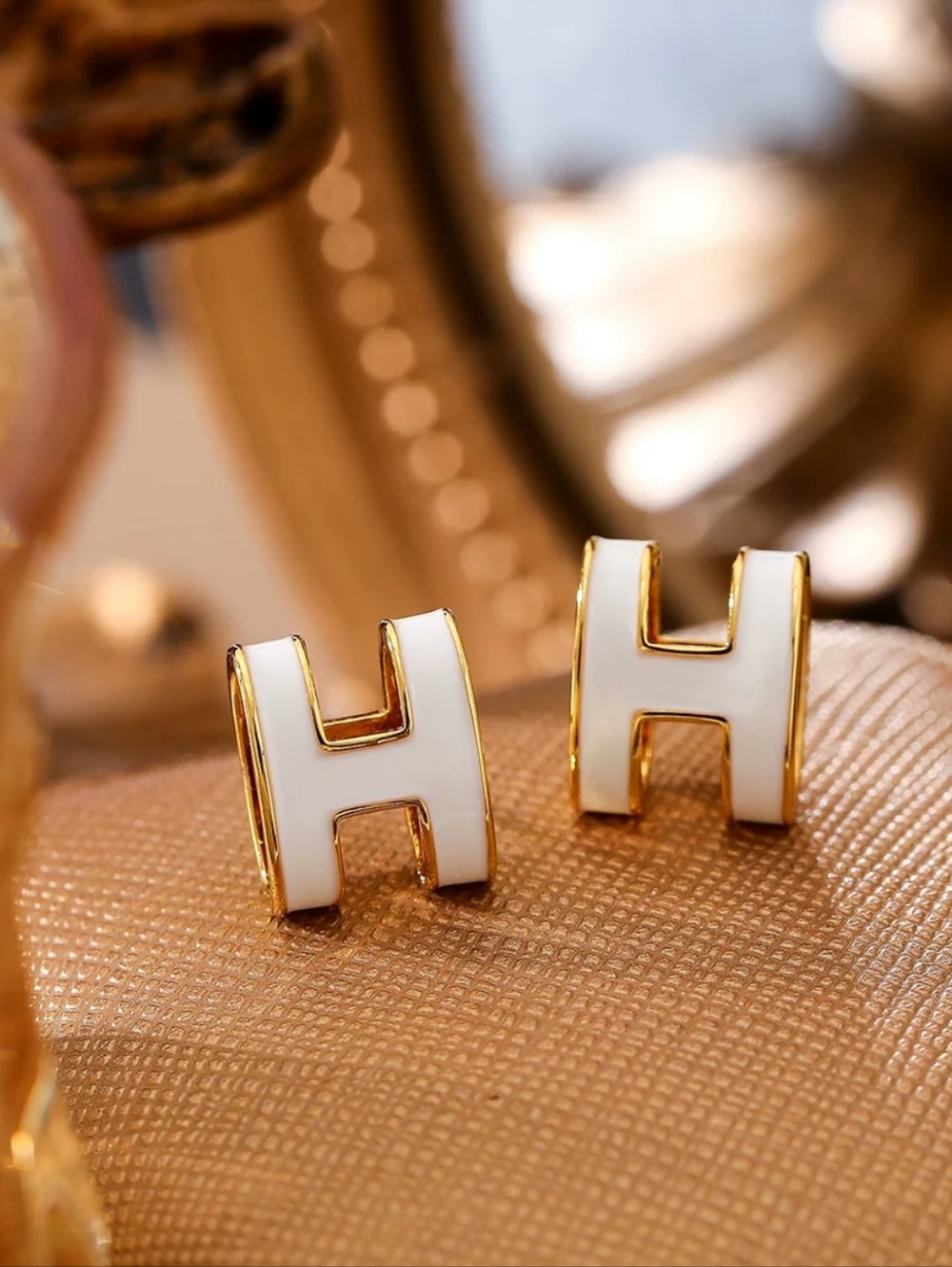 Luxury Inspired Gold H Stud Earrings Designer Style Pavé Crystal Initial Jewelry